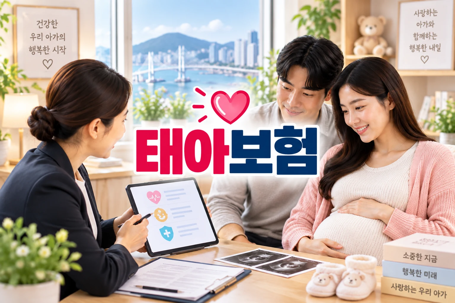 울산 임신수첩과 달력으로 가입시기를 확인하는 장면 - 울산 태아보험 가입설계